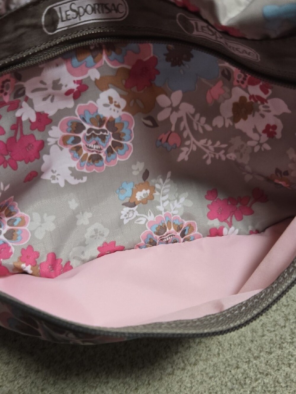 LeSportsac Taupe Floral Bag with Pink and Blue Accents - Picture 4 of 16